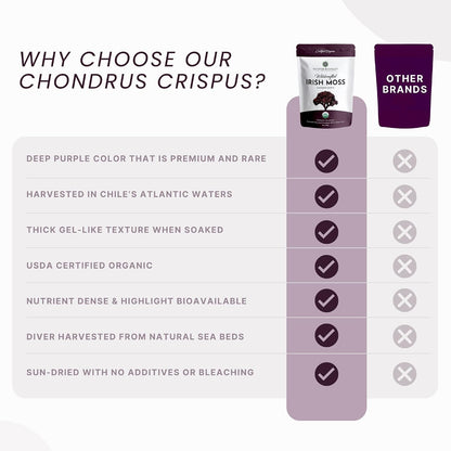 USDA Organic Irish Sea Moss (Purple) - Wildcrafted Chondrus Crispus - Sustainably Harvested from Chile - Makes Approximately 2.8 Litres of Gel - Red's Pure Botanicals