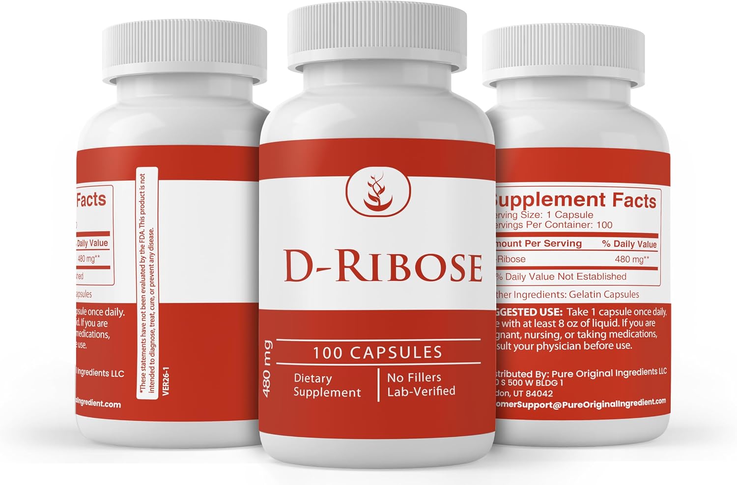 PURE ORIGINAL INGREDIENTS D-Ribose, 100 Capsules - Pure, No Additives - görsel 4