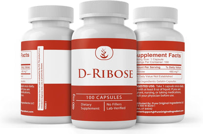 PURE ORIGINAL INGREDIENTS D-Ribose, 100 Capsules - Pure, No Additives