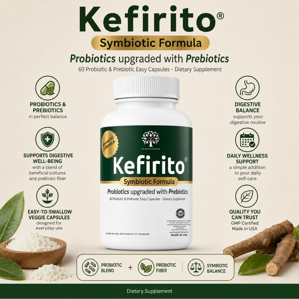 Kefirito Daily Symbiotic Formula – Probiotic + Prebiotic Daily Supplement, 60 Capsules - görsel 6