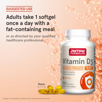 Jarrow Formulae Vitamin D3 125 mcg (5000 IU) Softgels – 100 Softgels