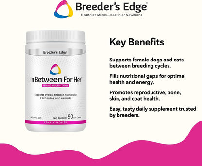 Breeder's Edge In Between for Her, Daily Multivitamin Supplement for Breeding Dogs and Cats, Fills Nutritional Gaps, and Supports Moms in Between Breeding, 90 Tablets Medium & Large Dog