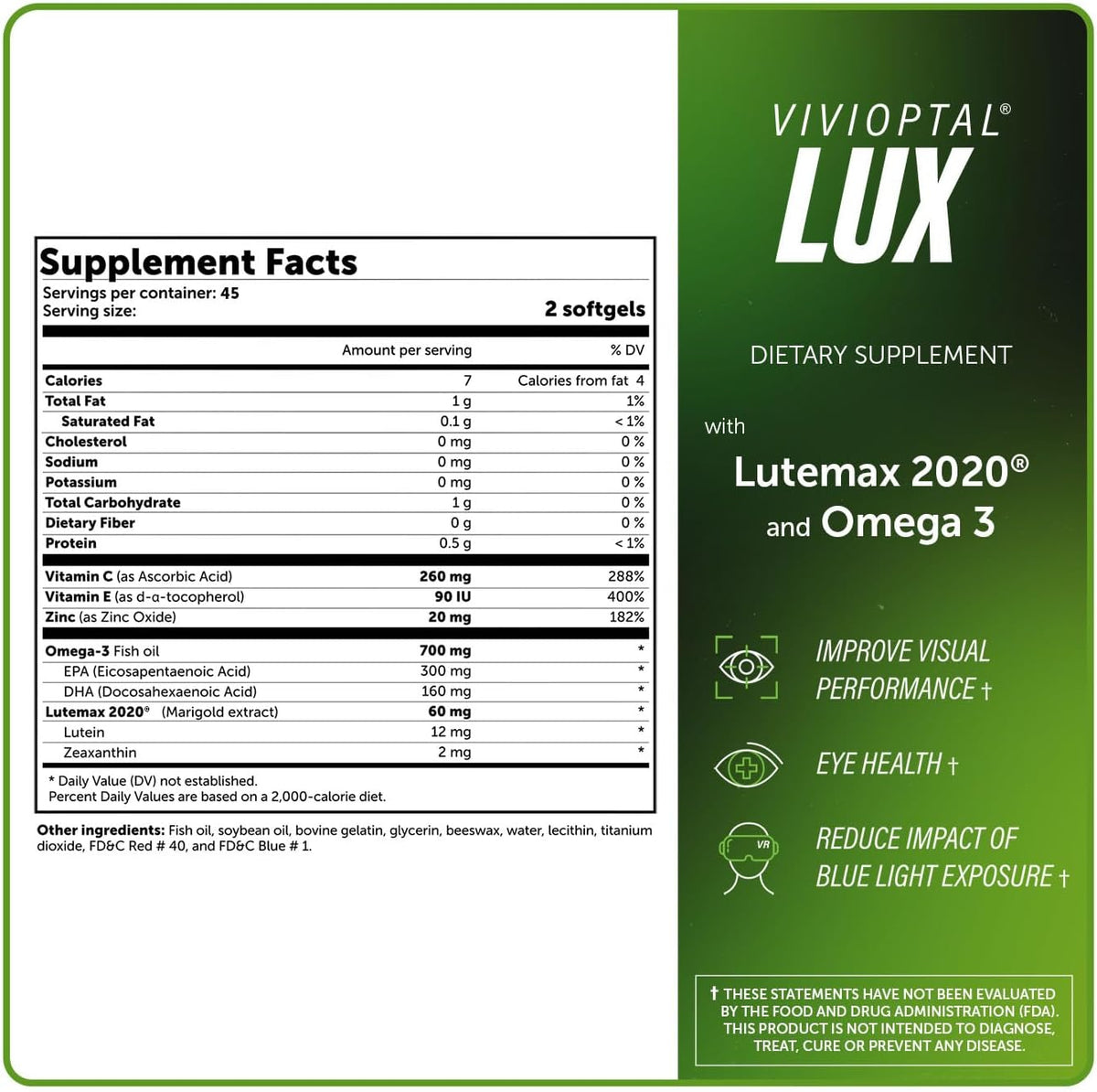 Vivioptal Lux Multivitamin & Multimineral with Lutemax 2020, Omega-3, and Zinc - 90 Softgels - görsel 6