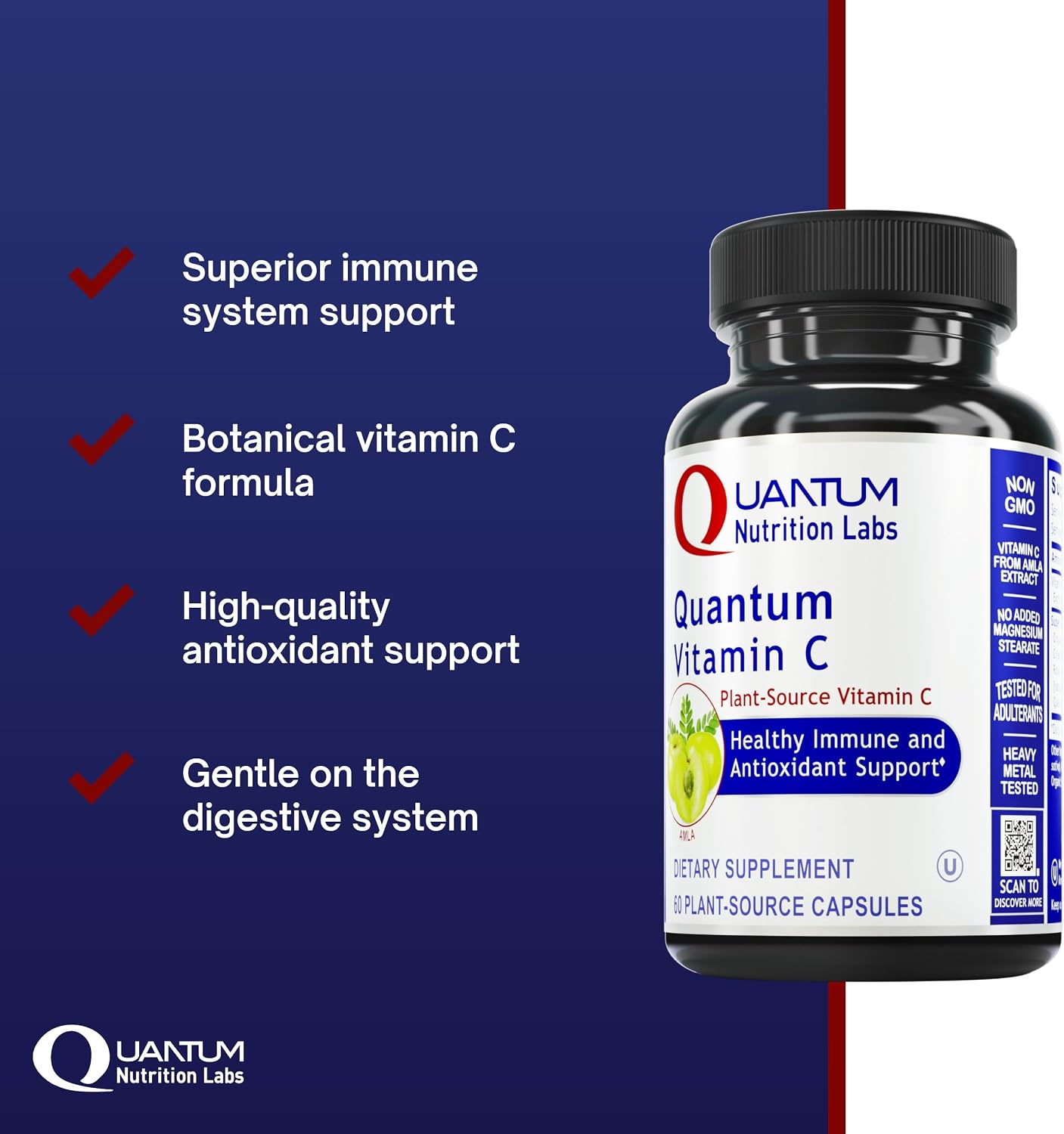 Quantum Nutrition Labs Quantum Vitamin C – Organic Whole Food Supplement with Bioflavonoids and Amla, for Immune Support, 60 Vegan Capsules - görsel 5