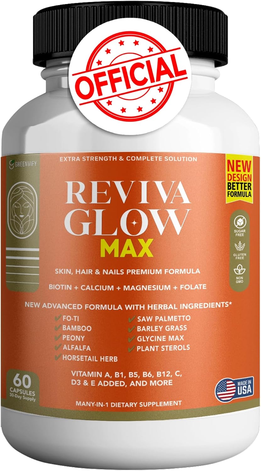 Reviva Glow Max - Hair, Skin & Nails Support Supplement with Biotin, Calcium, Magnesium, Folate & Herbal Blend - 120 Capsules, Vegan & Gluten-free - görsel 7