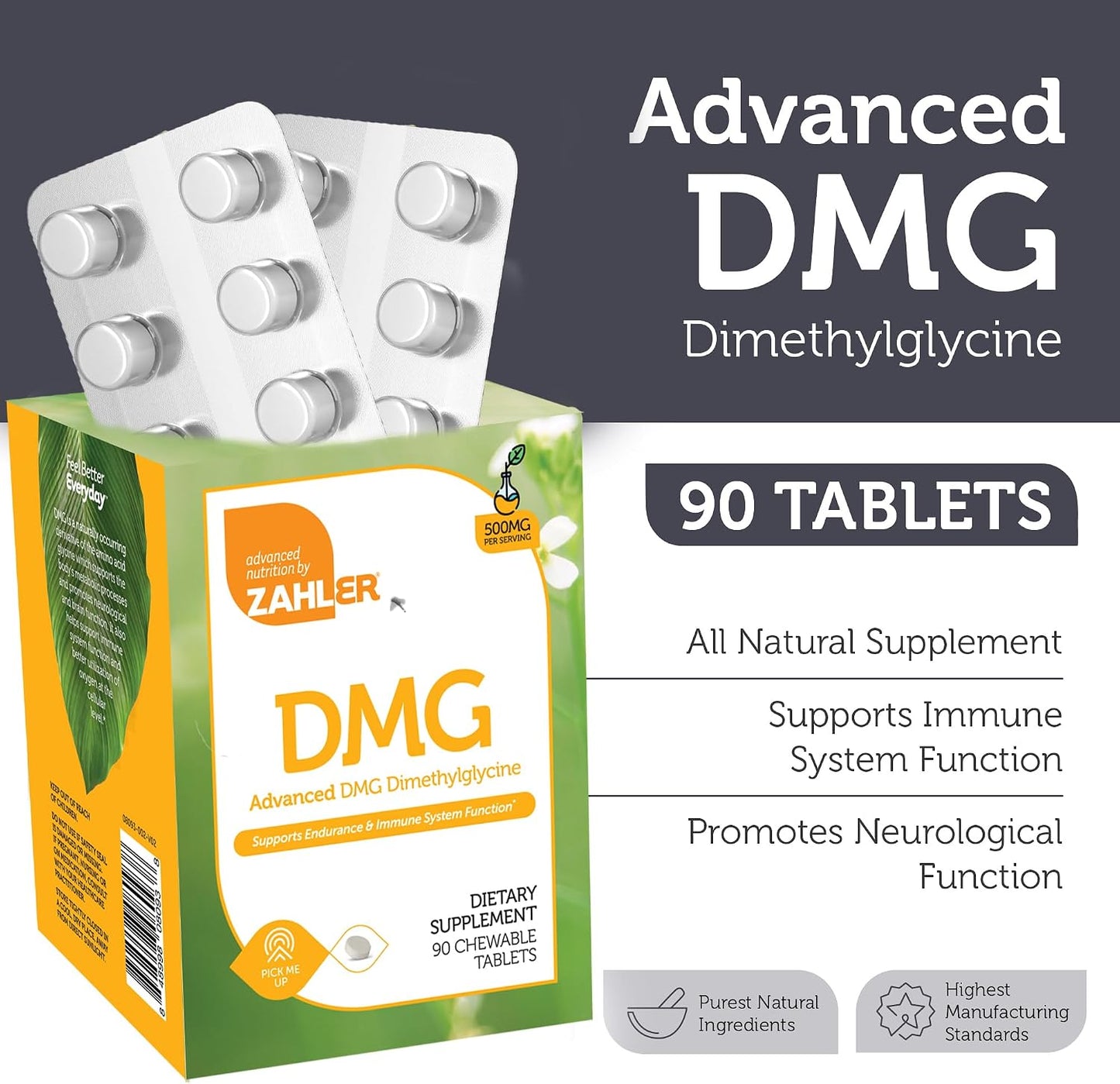 Zahler DMG 500mg – Dimethylglycine Supplement for Endurance & Immune Support – 90 Chewable Tablets - görsel 2