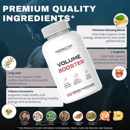 Volume Booster Pills Male Support Advanced Formula, Volume Booster for Men Dietary Supplement, 60 Tablets