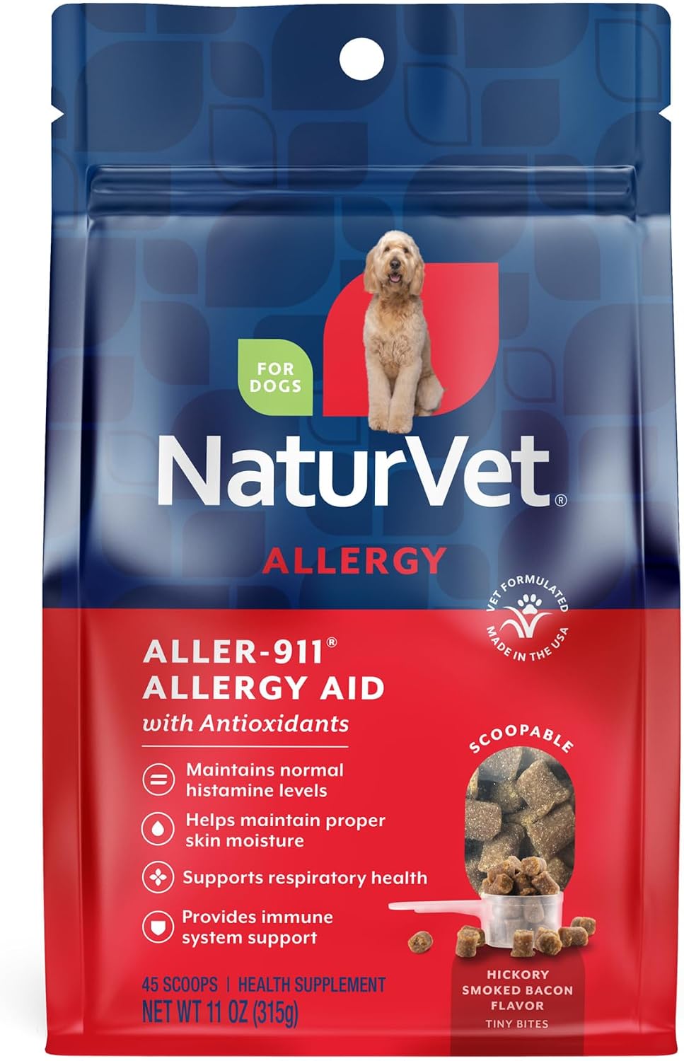 NaturVet Scoopables Aller-911 Dog Allergy Support Vitamins – Hickory Smoked Bacon Flavour – 312 g - görsel 1