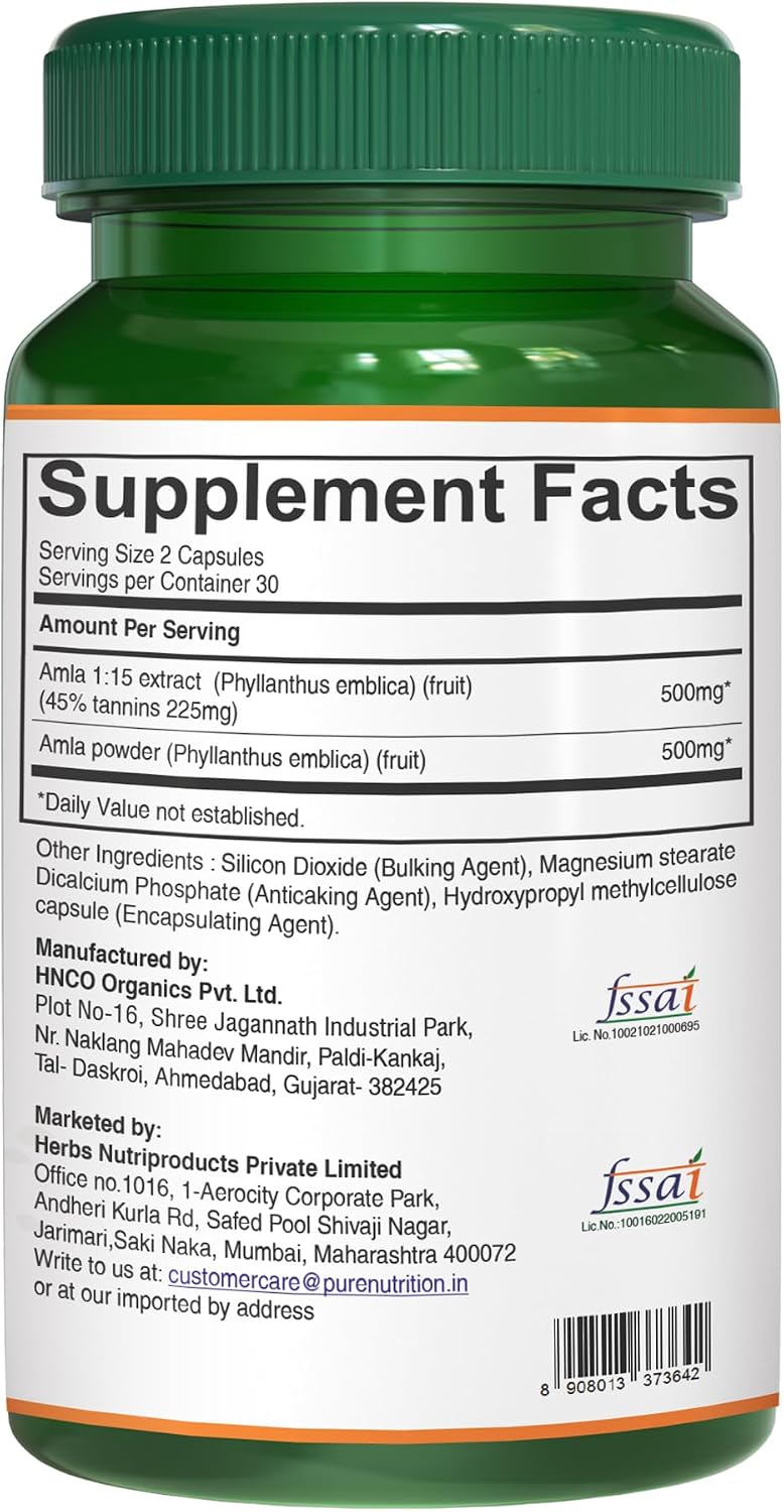 Pure Nutrition Amla Capsules (Indian Gooseberry) 1000mg per Serving, 60 Veg Capsules - görsel 2