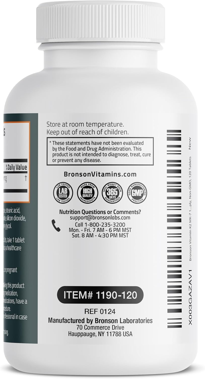 Bronson Vitamin K2 MK-7 100 mcg, 120 Tablets - Bone Health Support - görsel 7