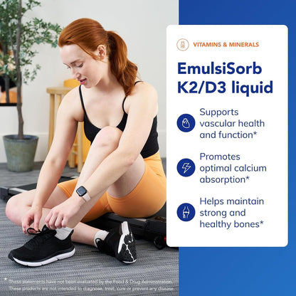 Pure Encapsulations EmulsiSorb K2/D3 Liquid – Enhanced-Absorption Emulsified Vitamin K2 and D3 for Vascular Health, 20 ml