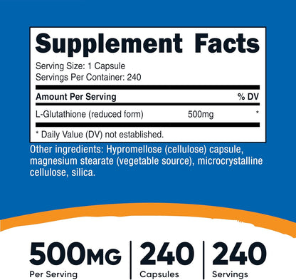 Nutricost Glutathione Capsules 500mg, 240 Capsules