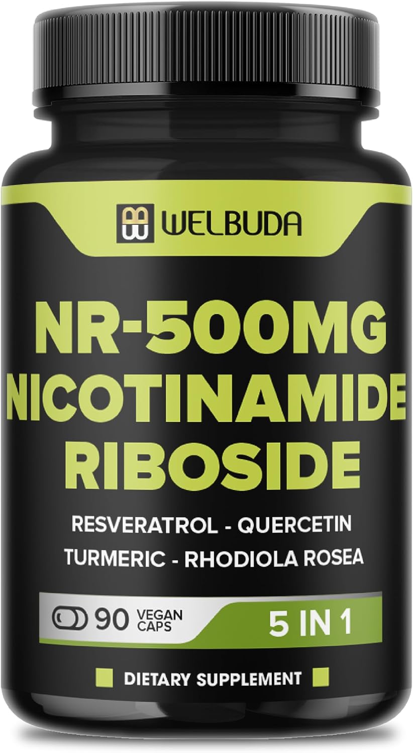 WELBUDA 5in1+ Nicotinamide Riboside Supplement with Resveratrol, Quercetin, Turmeric, Rhodiola Rosea – 90 Capsules - görsel 1