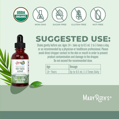 MaryRuth's Organic Holy Basil (Tulsi) Liquid Drops – 590 mg, 30 ml (1 fl oz)