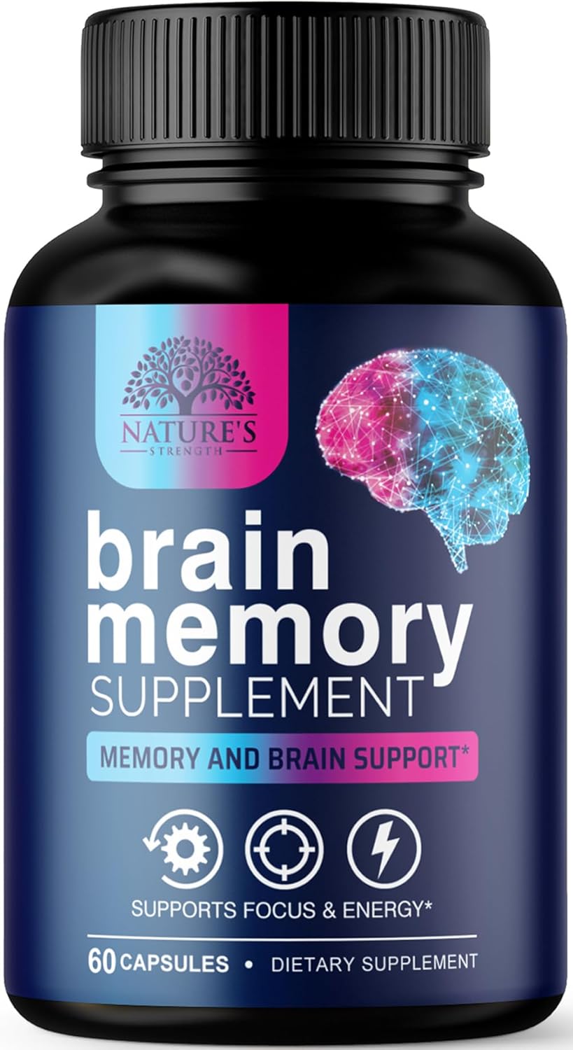 Nature's Strength Brain Memory Supplement - 3X Strength Nootropic Capsules for Concentration, Clarity & Focus Support - with Bacopa, Phosphatidylserine & DMAE - 60 Capsules - görsel 1