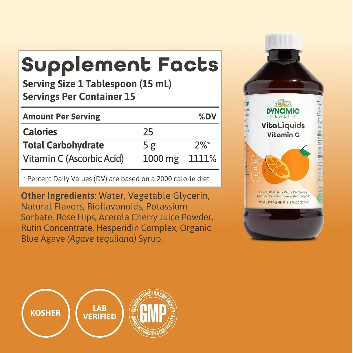 Dynamic Health VitaLiquids Vitamin C 1000mg - Liquid Supplement with Rose Hips and Citrus Bioflavonoids - 237 ml - görsel 2
