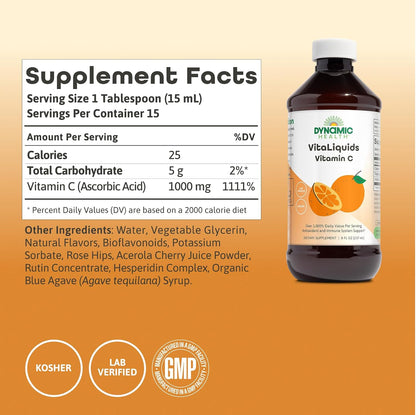Dynamic Health VitaLiquids Vitamin C 1000mg - Liquid Supplement with Rose Hips and Citrus Bioflavonoids - 237 ml
