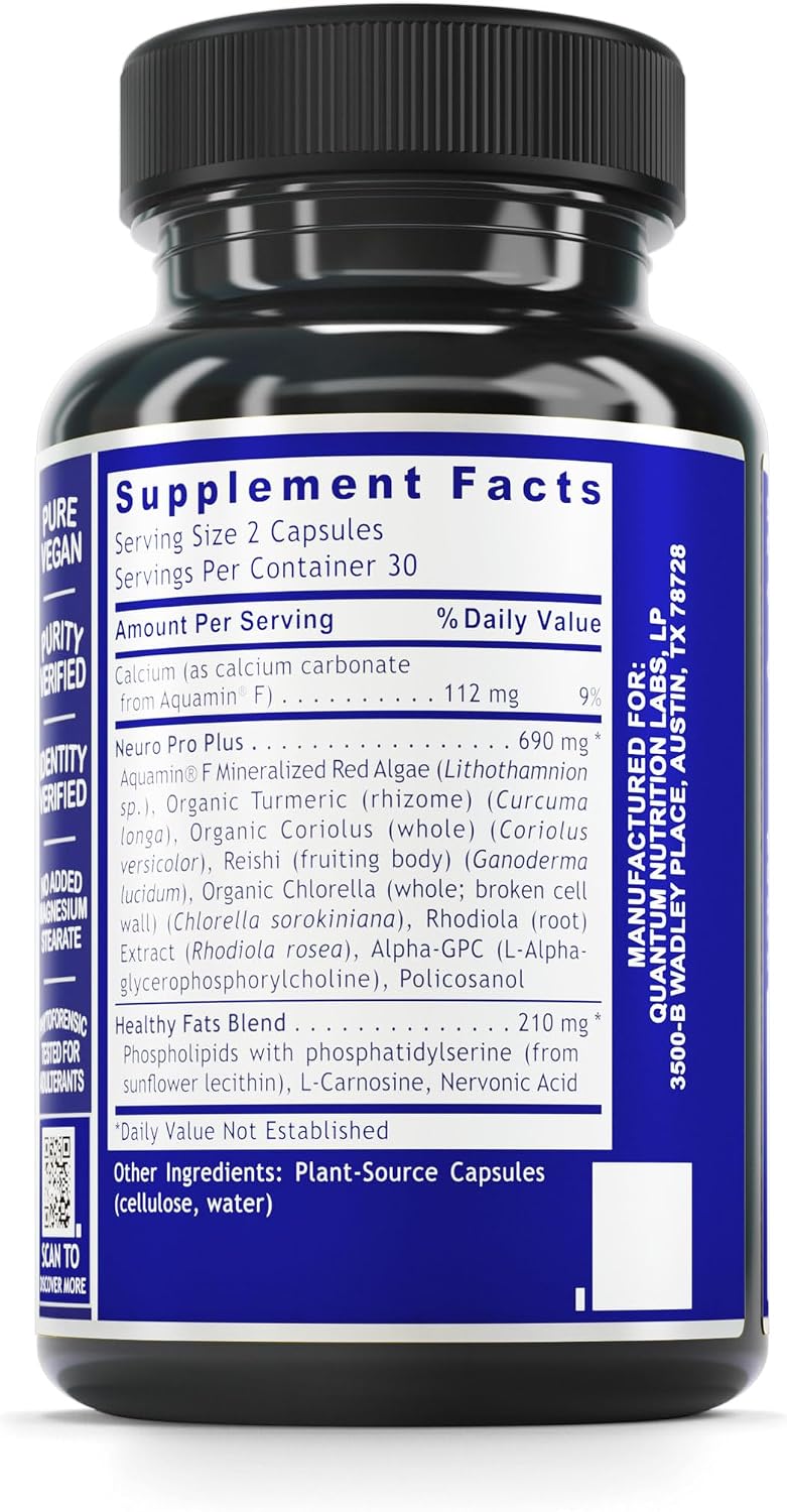 Quantum Nutrition Labs Nerve Support - Nerve & Brain Health Supplement with Rhodiola Rosea - 60 Vegetarian Capsules - görsel 2