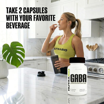 NutraBio 100% Pure GABA Food Supplement (Gamma-Aminobutyric Acid), 500mg – 90 Capsules