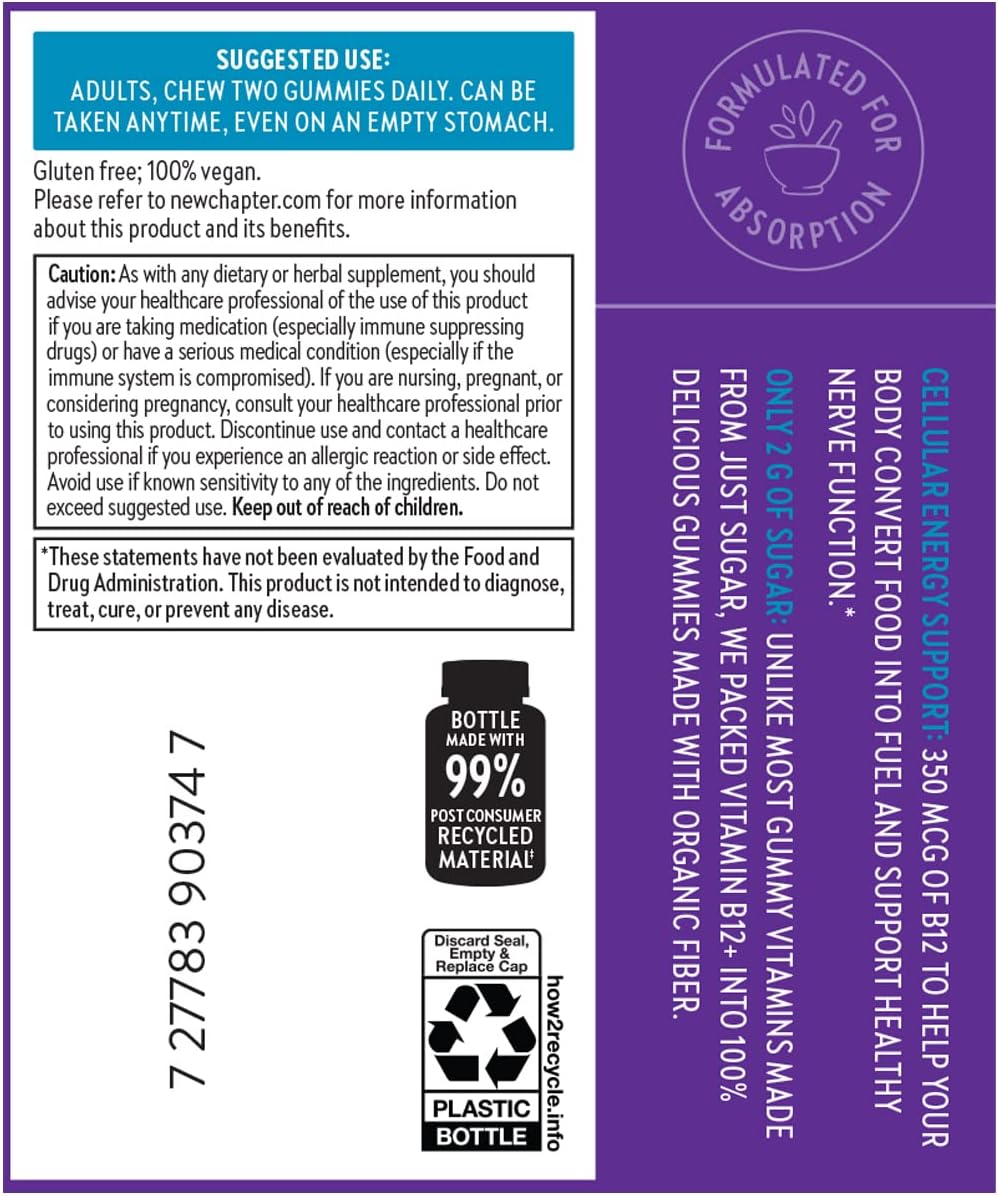 New Chapter® Organic Vitamin B12+ Gummies – Vegan B12 for Cellular Energy Support with Cordyceps, 60 Gummies - görsel 8