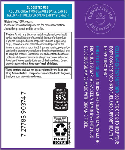 New Chapter® Organic Vitamin B12+ Gummies – Vegan B12 for Cellular Energy Support with Cordyceps, 60 Gummies