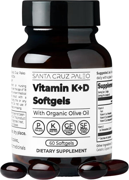 Santa Cruz Paleo Vitamin D3 5000 IU Softgels with Olive Oil, Supports Bone Health, Gluten-Free, Paleo, Keto - 60 Softgels