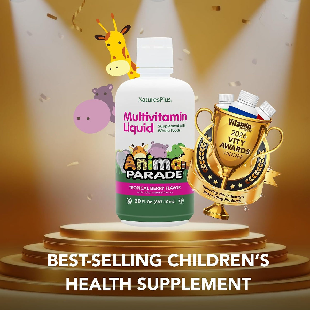NaturesPlus Animal Parade Source of Life Children's Liquid Multivitamin, Tropical Berry, 887 ml - görsel 2