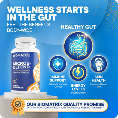 Biofilm Disruptor | Microb-Defend by BioMatrix – Digestive Health & Gut Microbiome Support with Oregano, Thyme & Clove (90 Softgels)