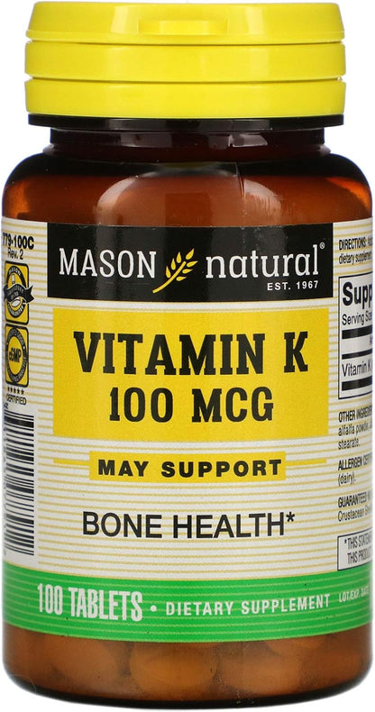 Mason Natural Vitamin K 100 mcg Tablets, 100 Count