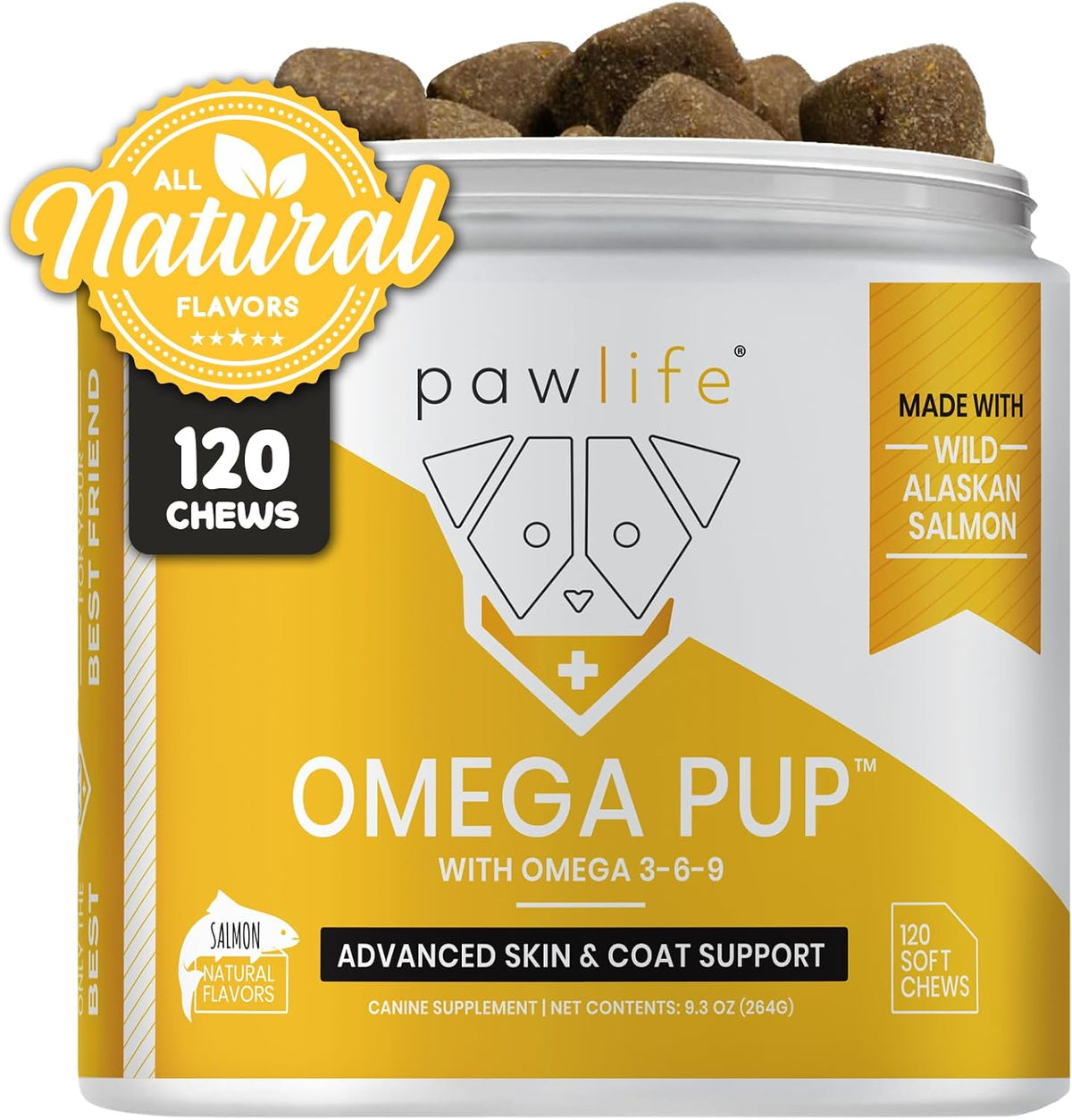 Pawlife Dog Fish Oil Supplements – Omega-3 Chews for Skin and Coat, Salmon Flavour (120 Chews) - görsel 1