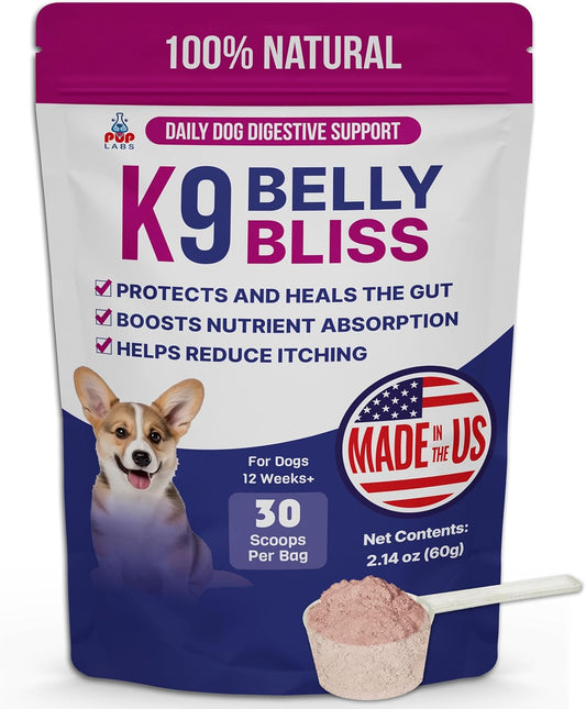 K9 Belly Bliss, All-Natural Gut Health Prebiotic for Dogs, Vet-Approved Daily Digestive Support, 30 Scoops