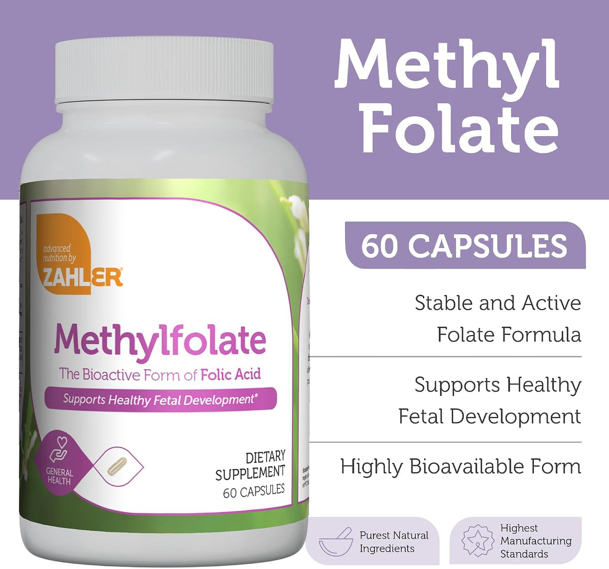 Zahler Methylfolate - 1000 mcg DFE L-Methylfolate - Methylated Folate Supplement for Women - 60 Capsules - görsel 2
