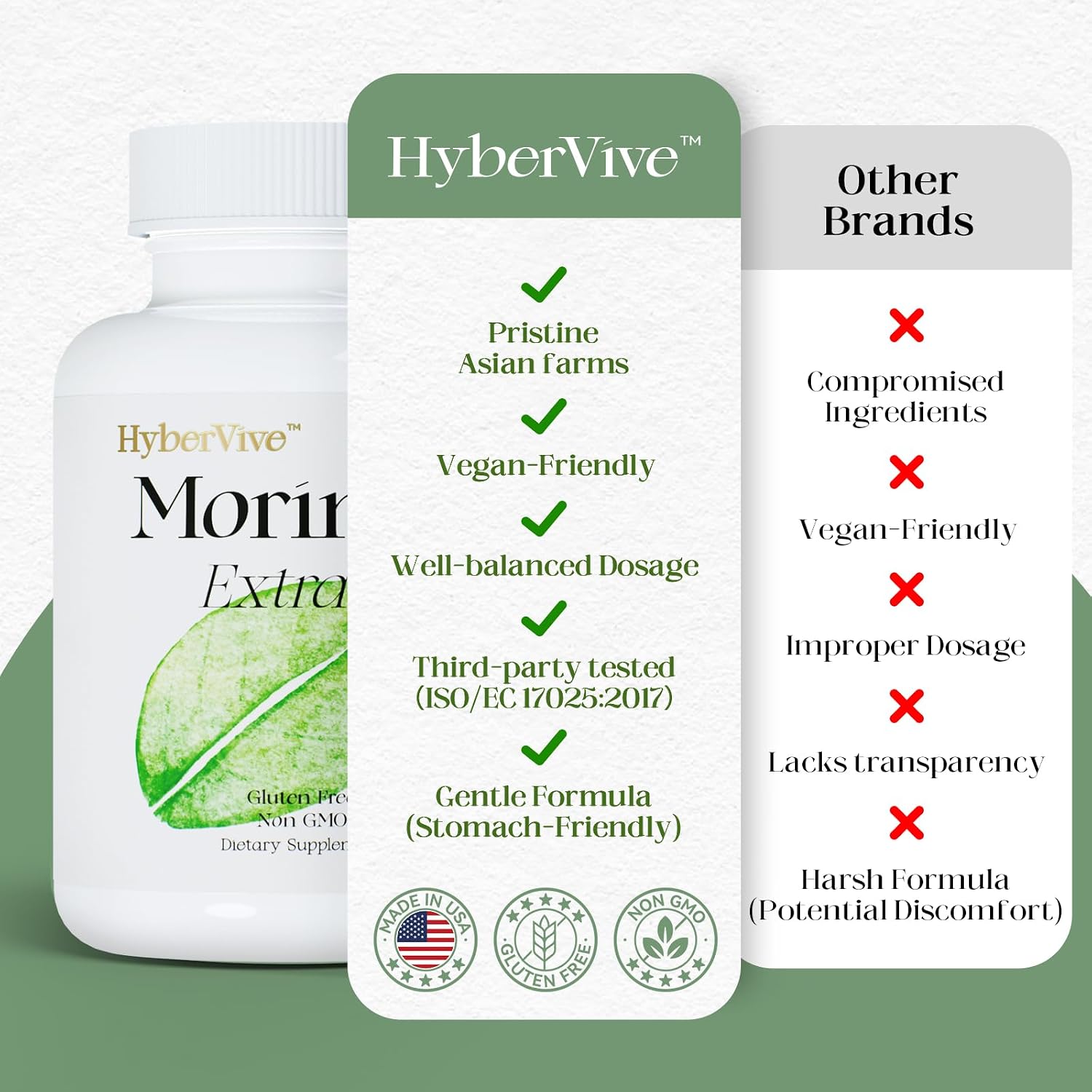 HyberVive Moringa Pure Capsules 800mg – Vegan, Non-GMO, Gluten-free – 60 Capsules - görsel 7