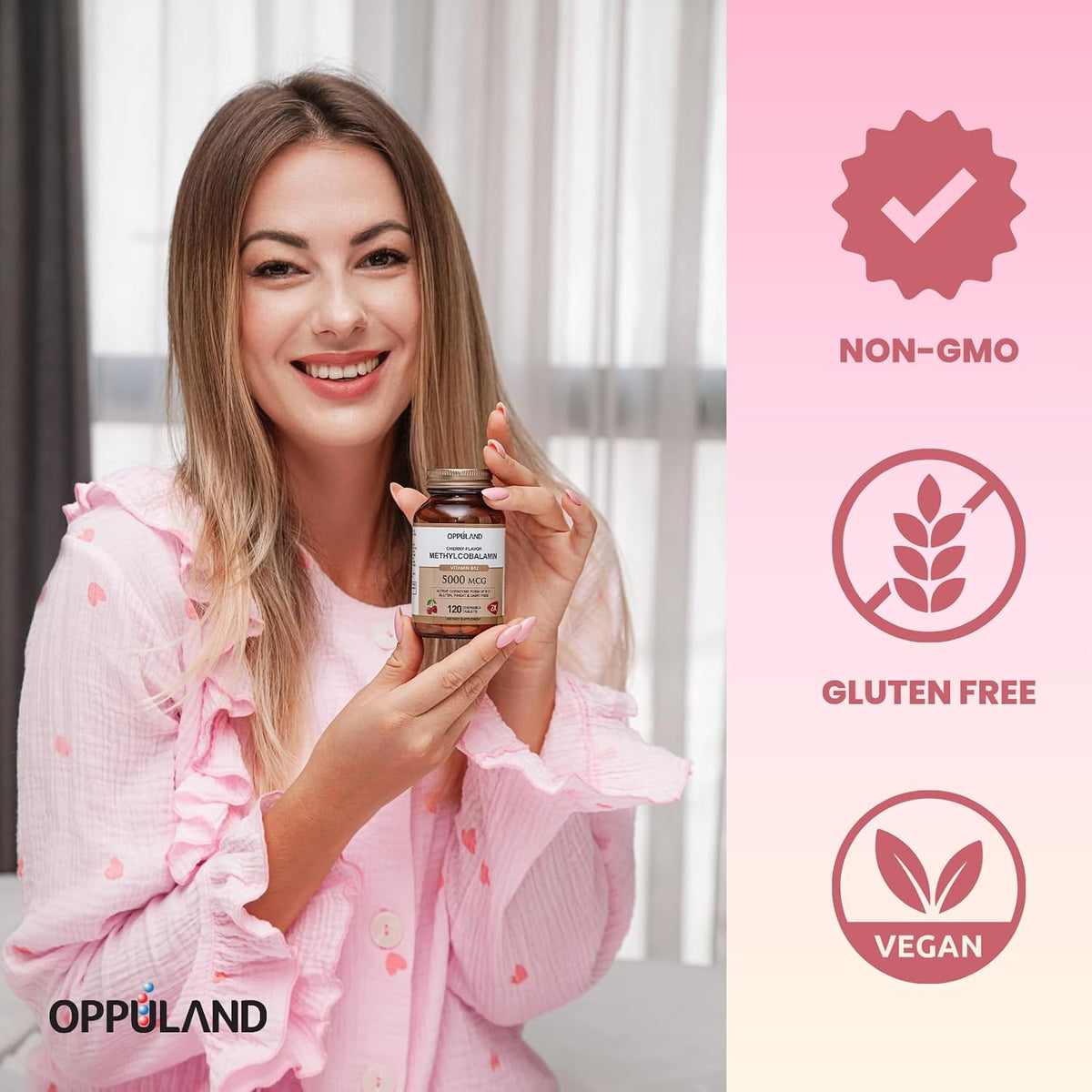 oppuland Methyl B-12 5000mcg Chewable with Folate - Vitamin B12 Methylcobalamin Sublingual Tablets - Supports Energy & Brain Function - Vegan Supplement - Cherry Flavour - 120 Count - görsel 5