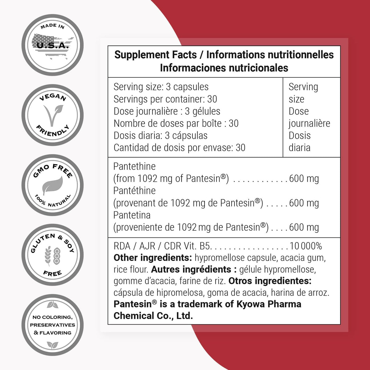 Supersmart – Pantesin Pantethine 600 mg per Day (Pantothenic Acid) – Active Vitamin B5 Supplement | Non-GM & Gluten-free – 90 Vegetarian Capsules - görsel 4