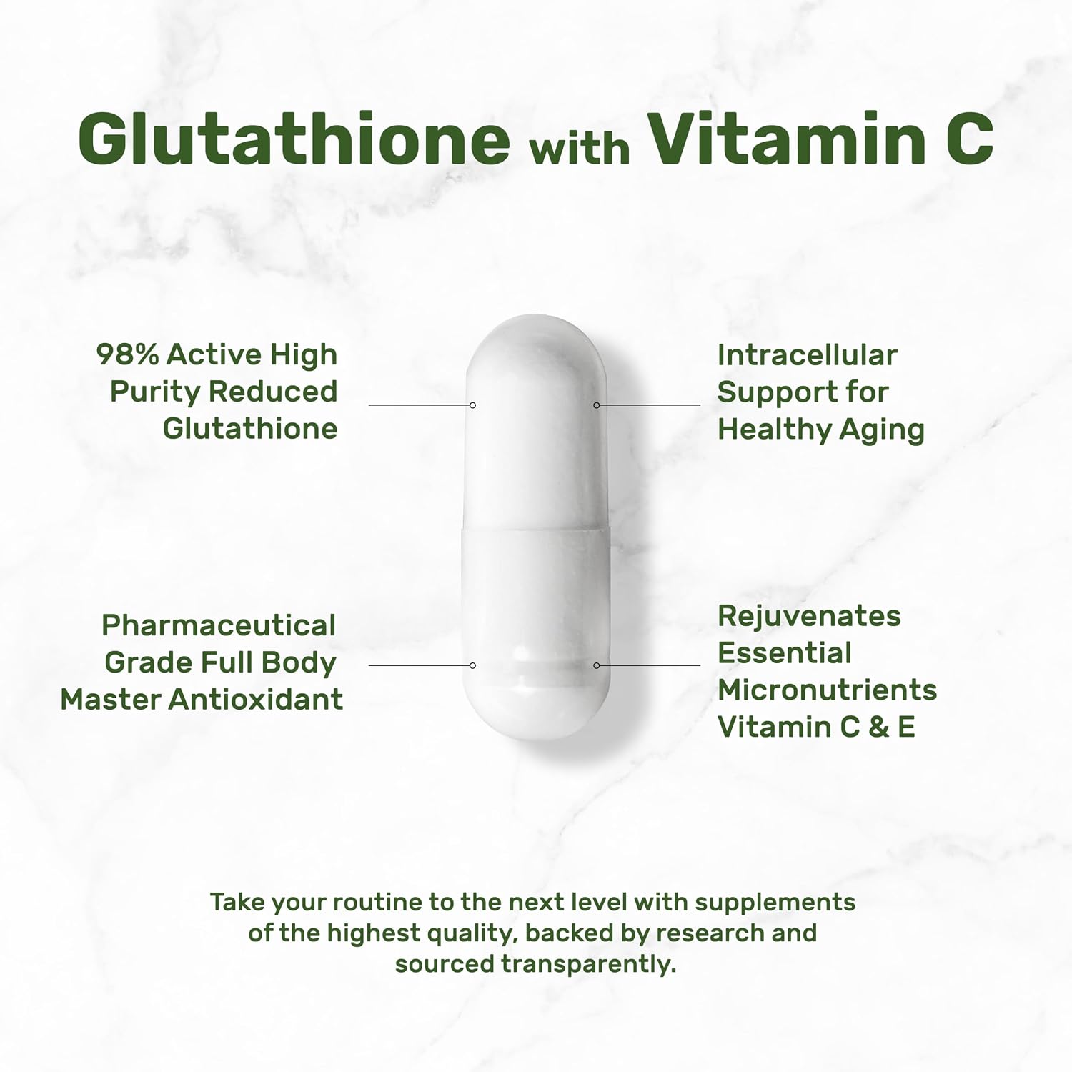 Glutathione Supplement 1,000mg Per Serving, 98% Purity | Plus Vitamin C 500mg, Active Reduced Form (GSH) – Intracellular Antioxidant, Supports Normal Immune Function & Antioxidant Defence - görsel 5
