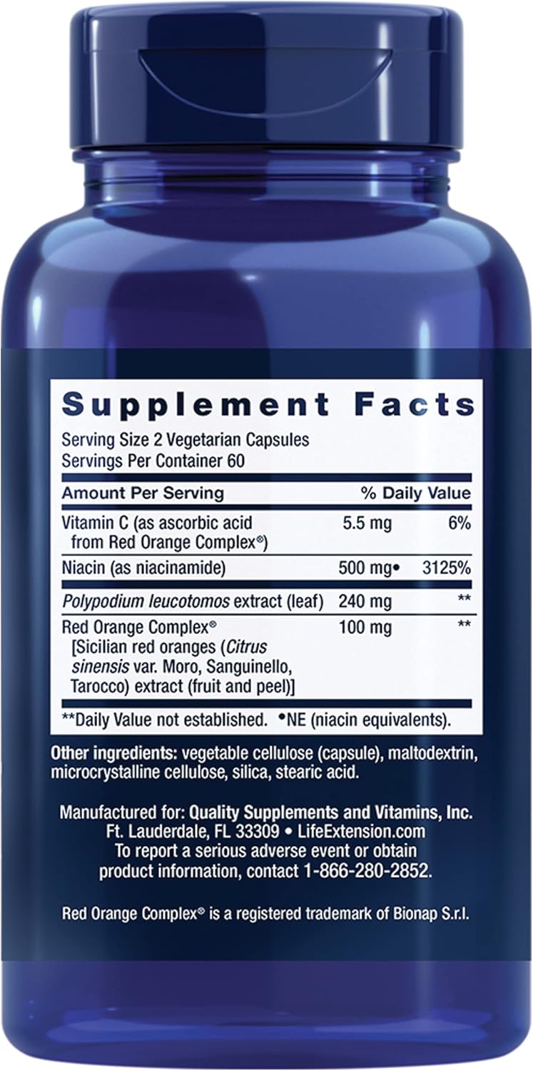 Life Extension Shade Factor – Skin Health Food Supplement with Niacinamide & Red Orange Extract, Non-GM, Gluten-Free, 120 Capsules - görsel 2