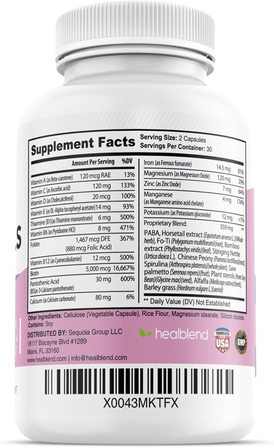 healblend Hair Skin and Nails Vitamins for Women with Biotin 5000 mcg, Iron and Manganese | Vegan, Non-GMO | 60 Capsules (2) - görsel 9