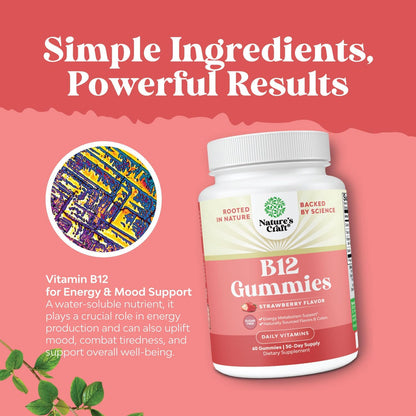 Natures Craft Vitamin B12 Gummies for Adults - Sugar Free, 1000 µg, 60 Count