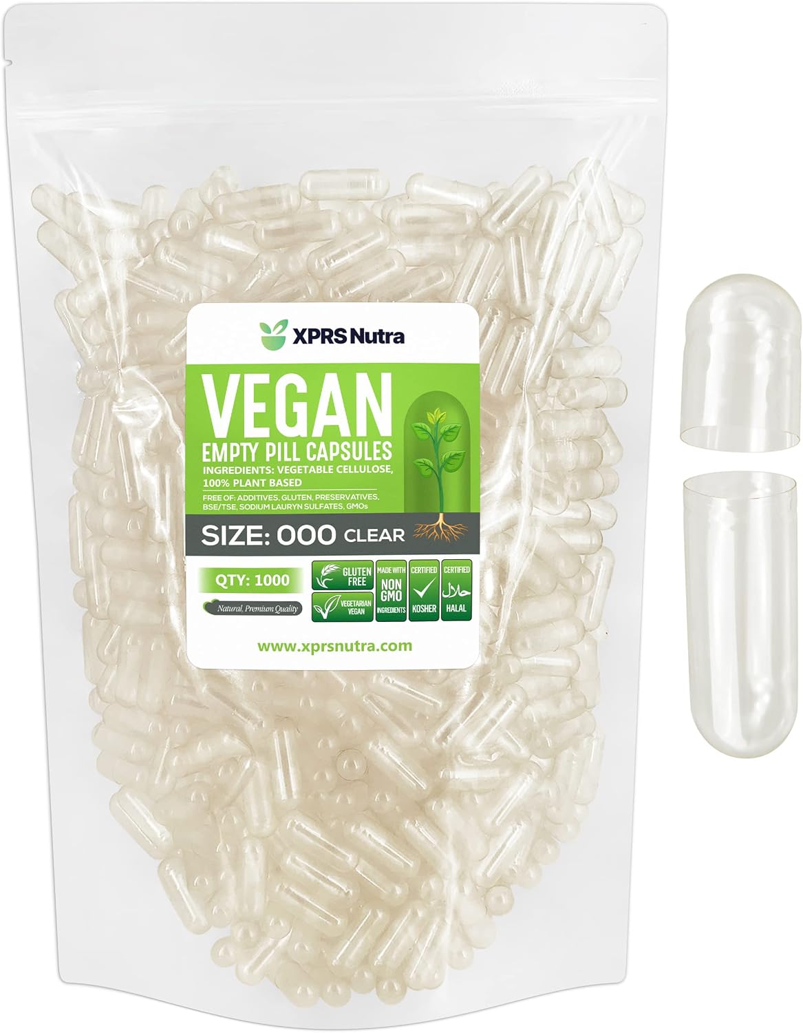 XPRS Nutra Vegan Size 000 Empty Capsules - 250 Count Clear HPMC Capsules - görsel 7