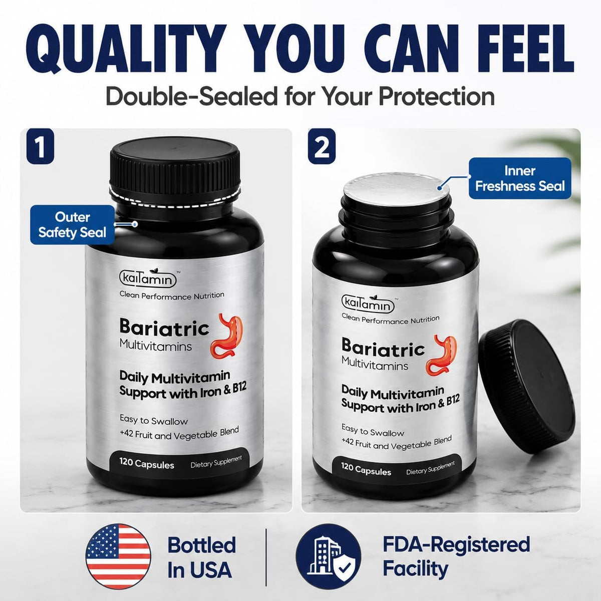 Kaitamin Bariatric Multivitamin with Iron – NSF Certified – 120 Liquid Capsules (60-Day Supply) - görsel 7