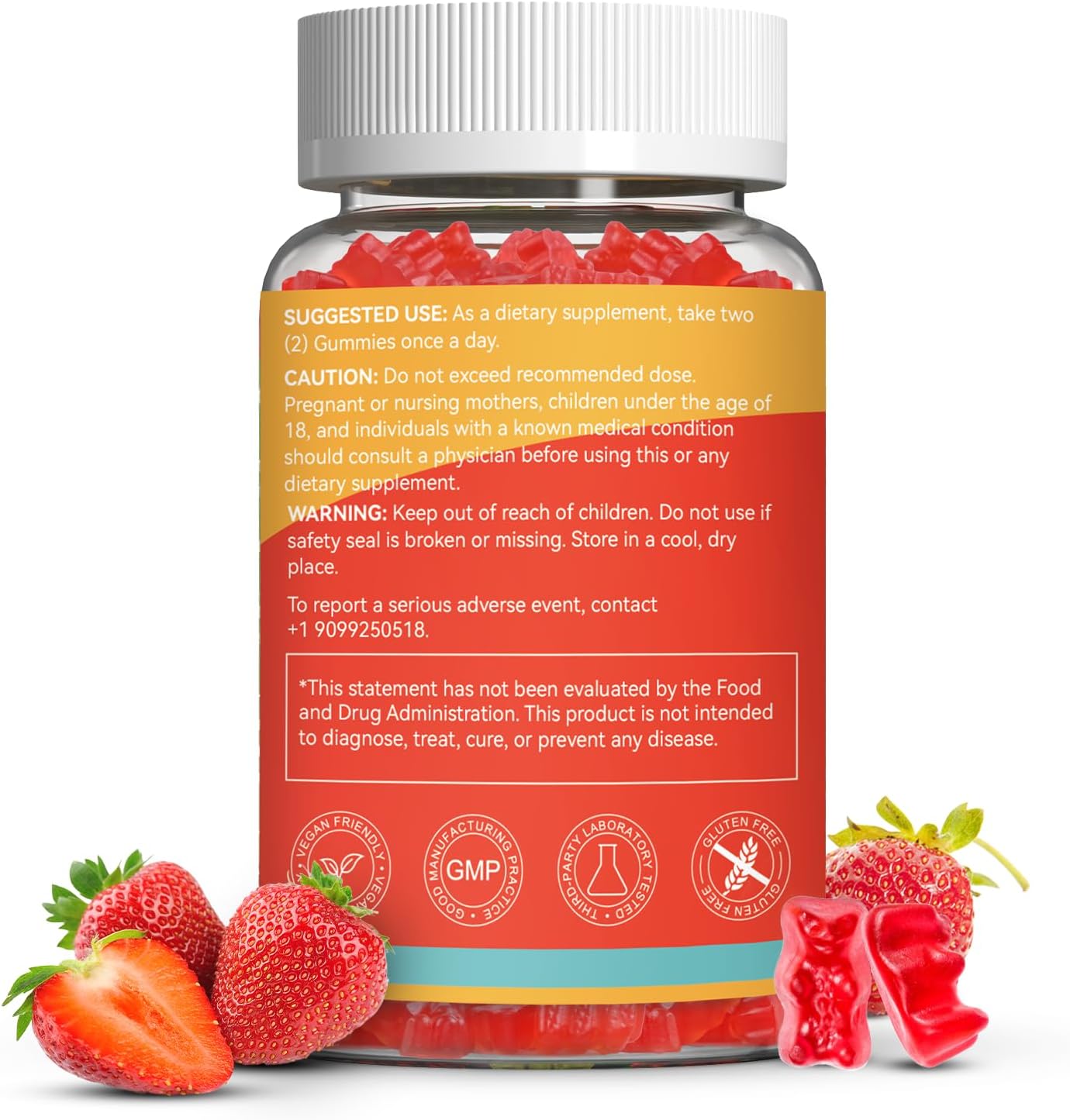 Agumoon Vitamin D3 5000 IU Gummies - Immune, Bone & Muscle Support - Non-GMO, Gluten-free, Dairy-Free - Strawberry Flavour - 60 Gummies - görsel 7