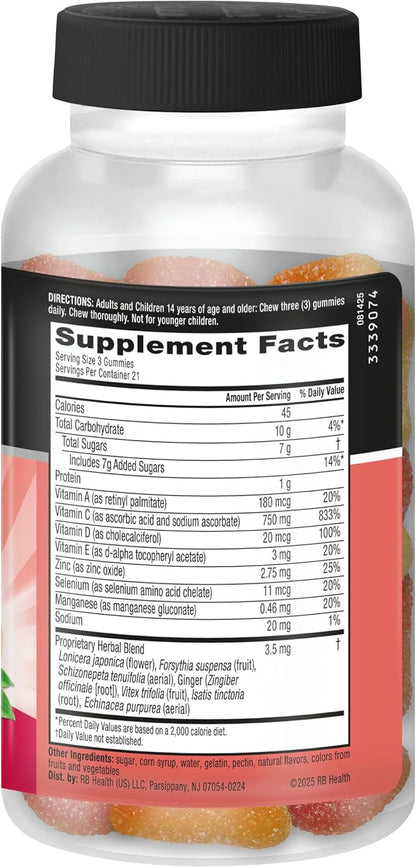 Airborne Immune Support Gummies, Assorted Fruit Flavour, 63 Ct