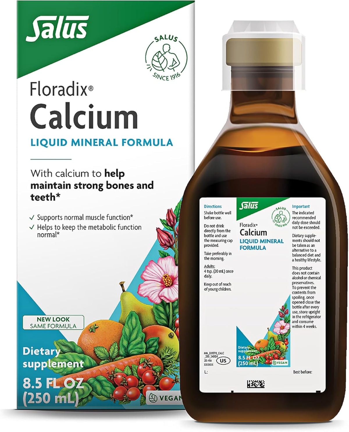 Floradix Calcium Liquid Supplement - Vegan, Non-GMO, 250 ml - görsel 1