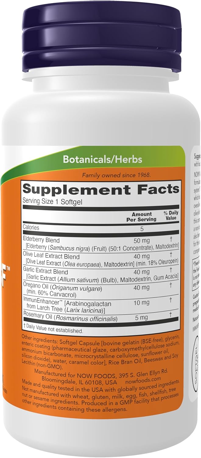 NOW Supplements, AlliBiotic CF, Herbal Blend with Garlic, Elderberry, Olive Leaf & Oregano, 60 Softgels - görsel 2