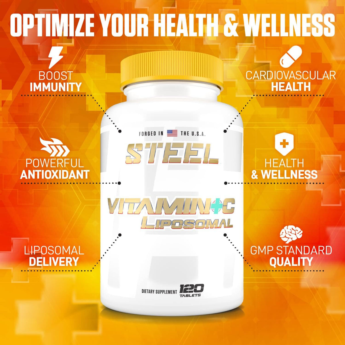 Steel Supplements Liposomal Vitamin C | Immune Function, Antioxidant, Heart Health | 1000mg Vitamin C, Cyclosome Technology | 120 Tablets - görsel 3
