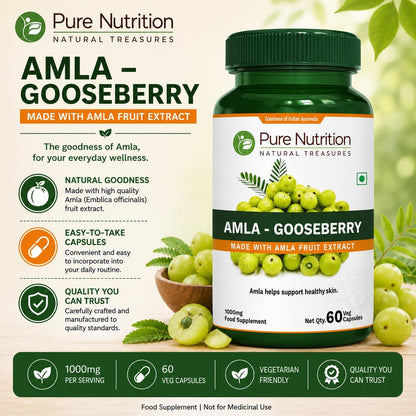 Pure Nutrition Amla Capsules (Indian Gooseberry) 1000mg per Serving, 60 Veg Capsules