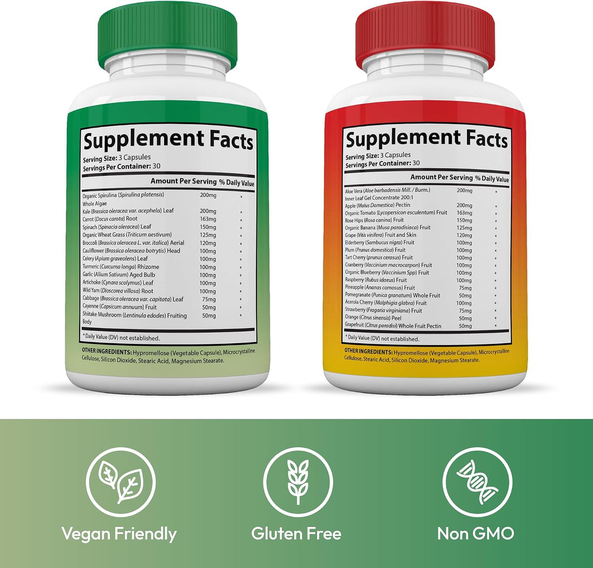 Justified Laboratories Superfoods Set - Vital Fruits (90 Capsules) + Vital Veggies (90 Capsules) - Non-GMO, Vegan - 30 Servings per Bottle - görsel 5
