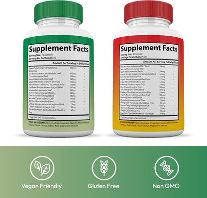 Justified Laboratories Superfoods Set - Vital Fruits & Vital Veggies, 90 Capsules Each (30 Servings) - Non-GMO, Vegan