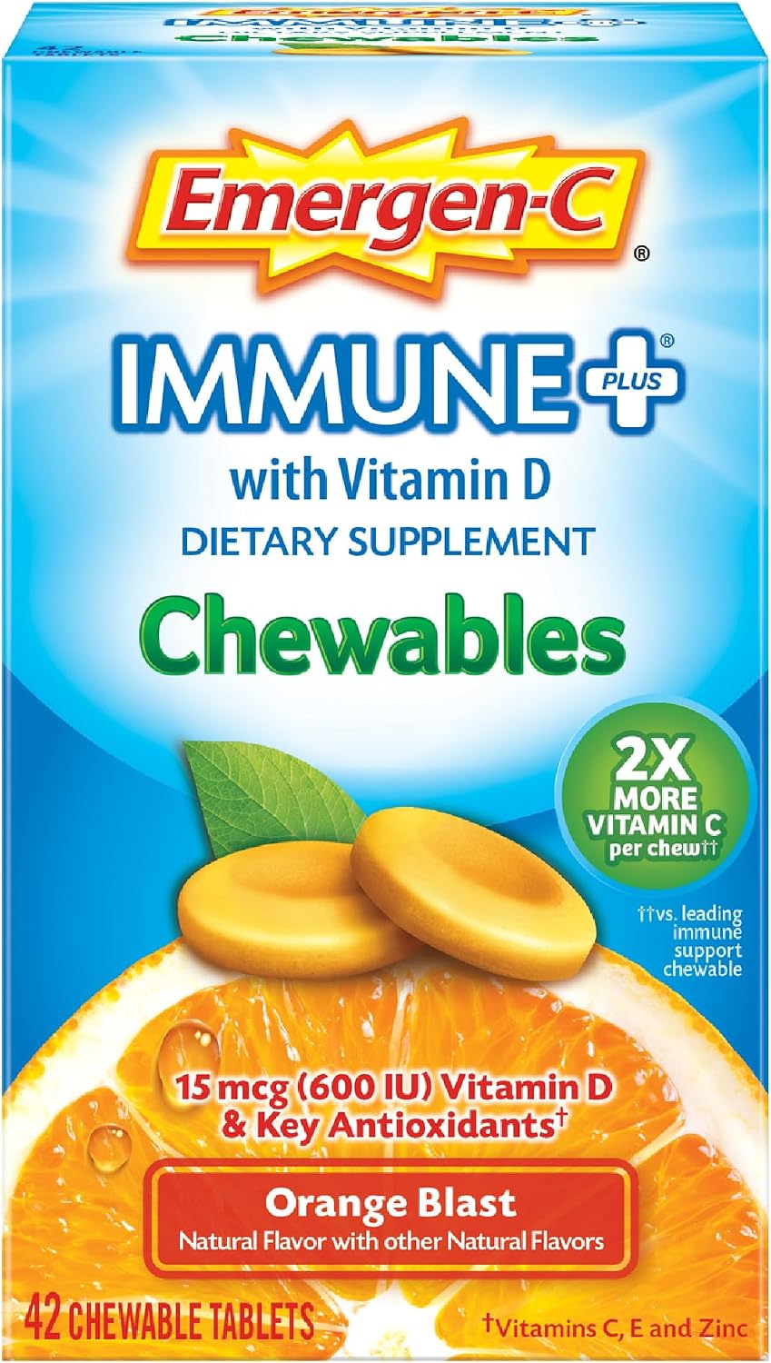Emergen-C Immune+ Chewables 1000mg Vitamin C with Vitamin D - Orange Blast - 42 Count - görsel 1